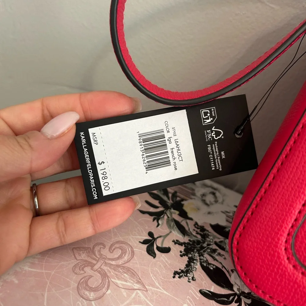 NWT Karl Lagerfeld Paris Maybelle Fuchsia Leather Crossbody Bag – Paris Charms - Picture 8 of 9